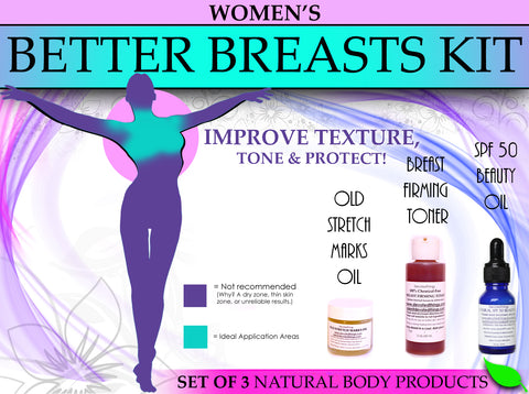 Natural Better Breasts Kit for Stretch Marks Sagging SPF 50 Moisturizer Set of 3